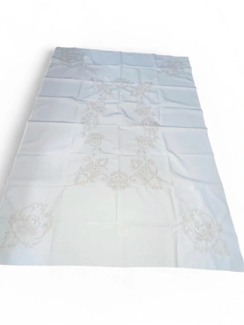 Ivory Tablecloth with Beige Embroidered Floral Motif